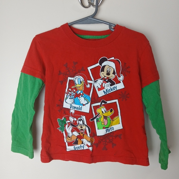 DISNEY 2T Mickeys Christmas Toddler Long Sleeve Like New Goofy Donald Pluto - Picture 2 of 6